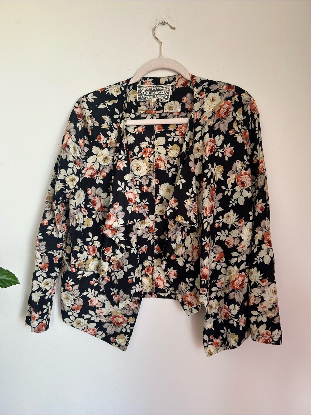 Pink Martini Black Floral Open-Front Blazer Jacket